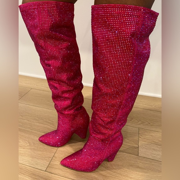 Shoes - 🩷Hot Pink rhinestone embellished over the knee boots
